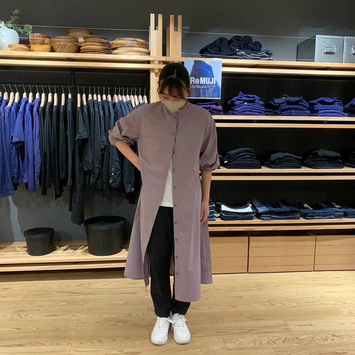 岡山表町商店街】乾きやすいブロード七分袖ワンピース｜無印良品 岡山